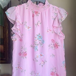Catherine Malandrino Pink Ruffle Floral Blouse